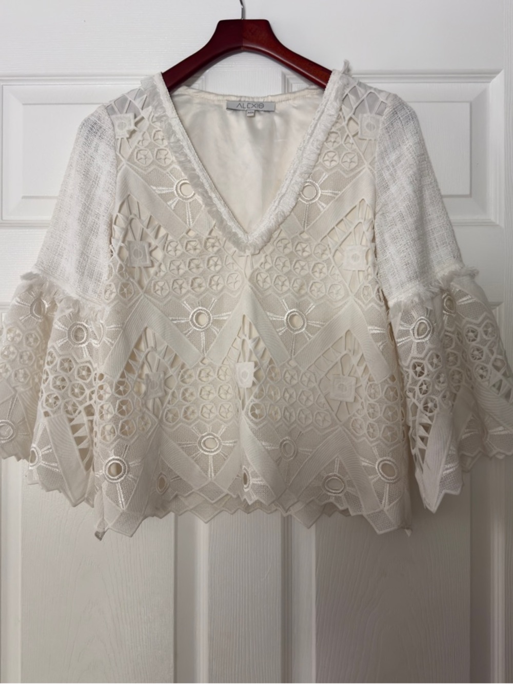 Alexis Cream Floral Lace V-Neck Bell Sleeve Top